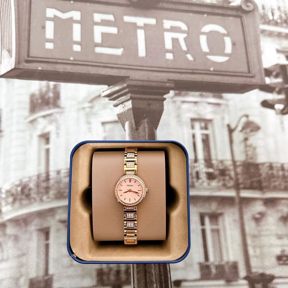 Fossil BQ3517 Karli Mini Three-Hand Rose Gold-Tone Stainless Steel Watch